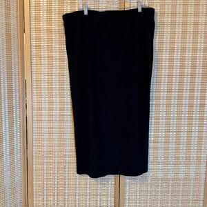 Kathie Lee Black Textured Crinkle Midi Skirt Elastic Waist Large Whimsigoth Boho